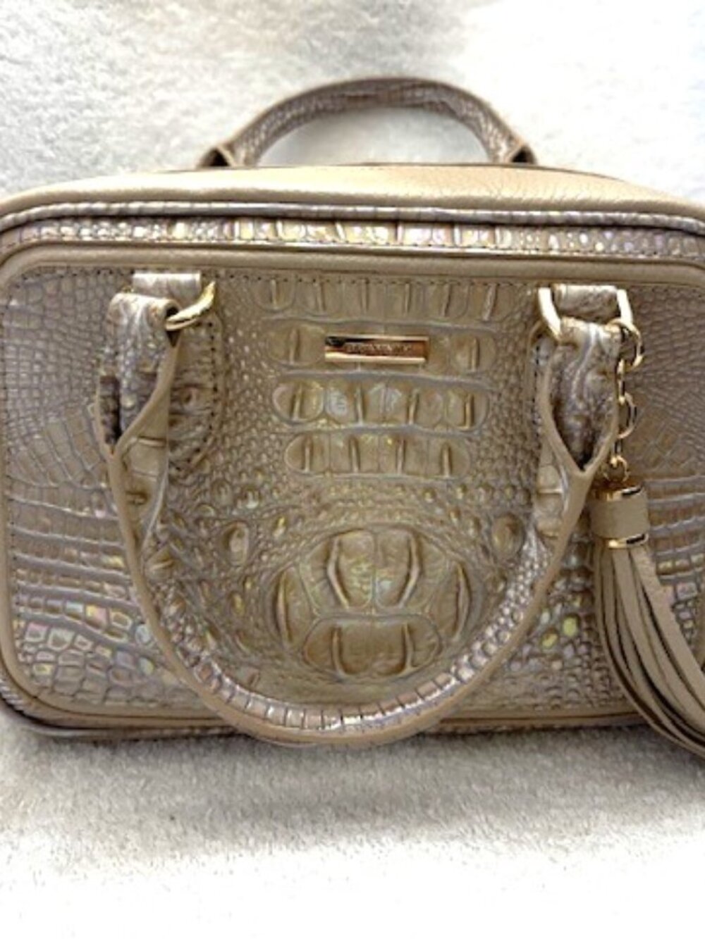 Brahmin Mara croc embossed leather bag in Pearl Admire with tassel bag charm NWT